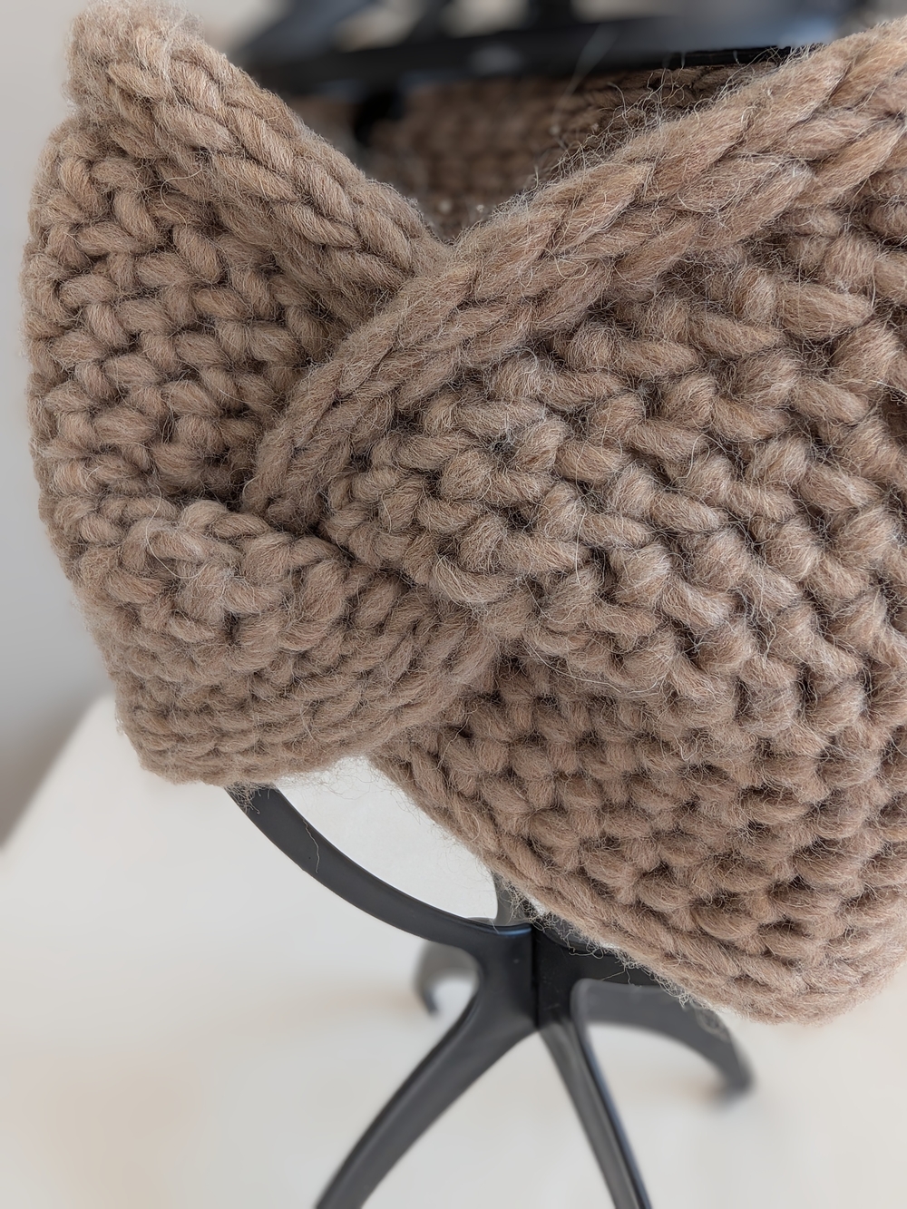Cozy Taupe Headband with Knot Detail Made In Italy